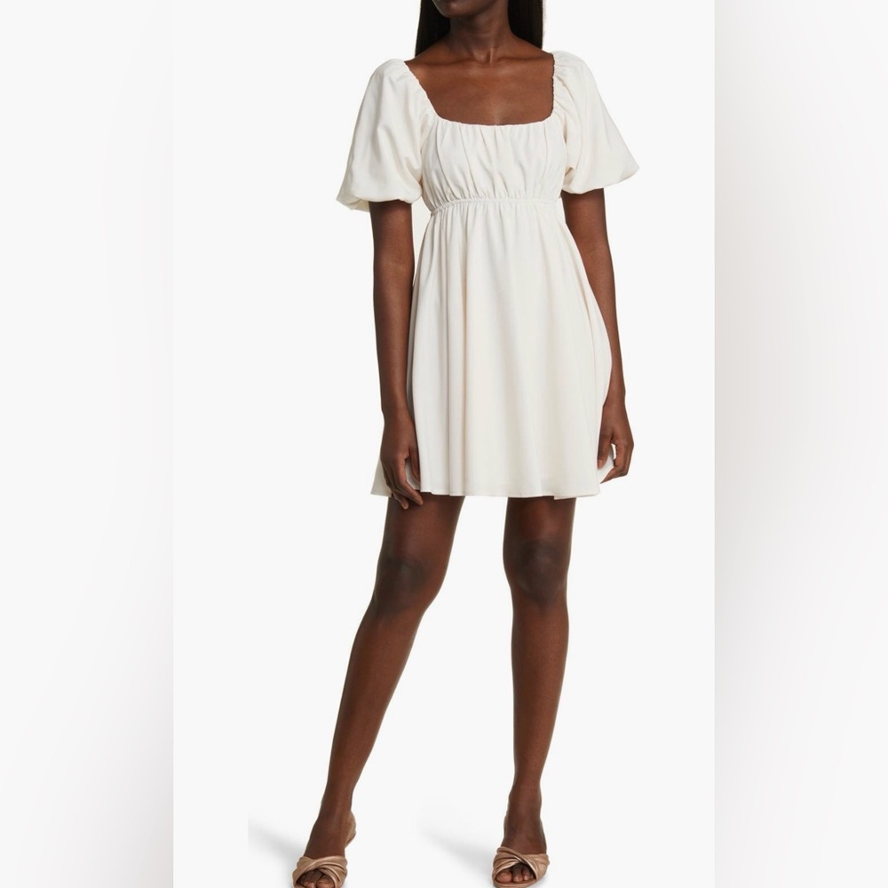 All in Favor Puff Sleeve Babydoll Minidress in Cream NWT
